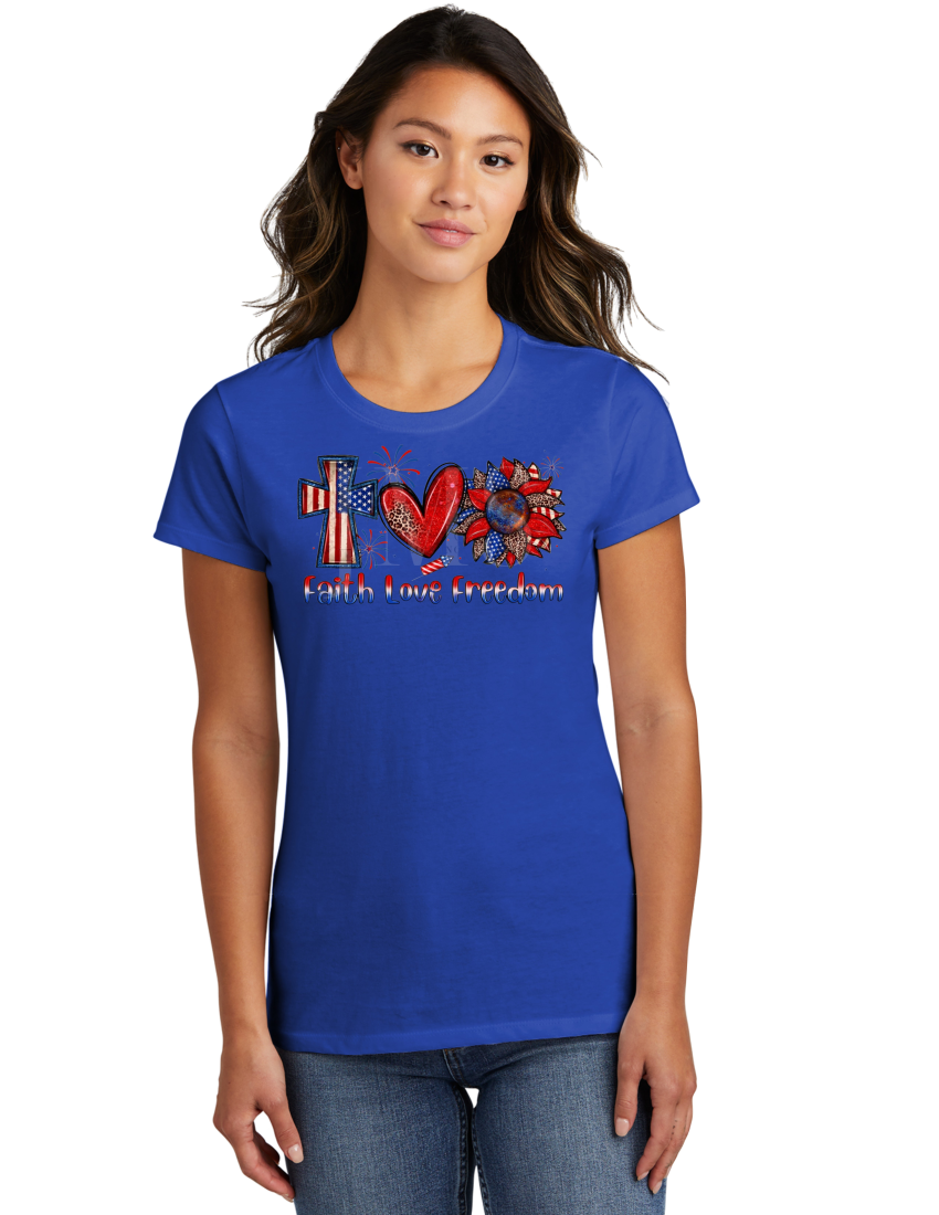 Women Faith Love Freedom T shirt (4th of July Edition)