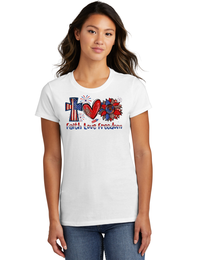 Women Faith Love Freedom T shirt (4th of July Edition)